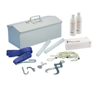 Set obstétrico veterinario en caja metálica